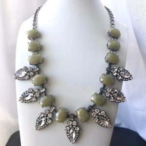 Retired Lia Sophia stunning statement necklace with crystals & olive cabochons.
